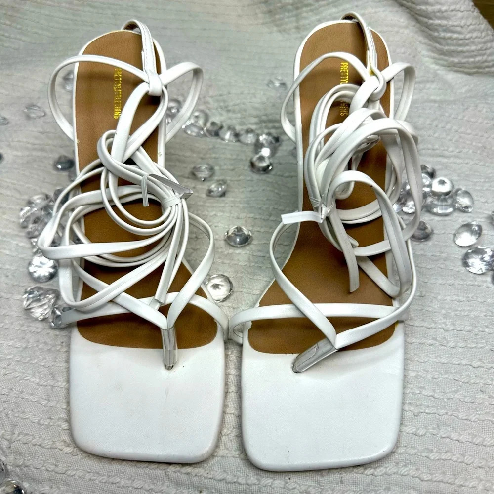 PrettyLittleThing white lace heels